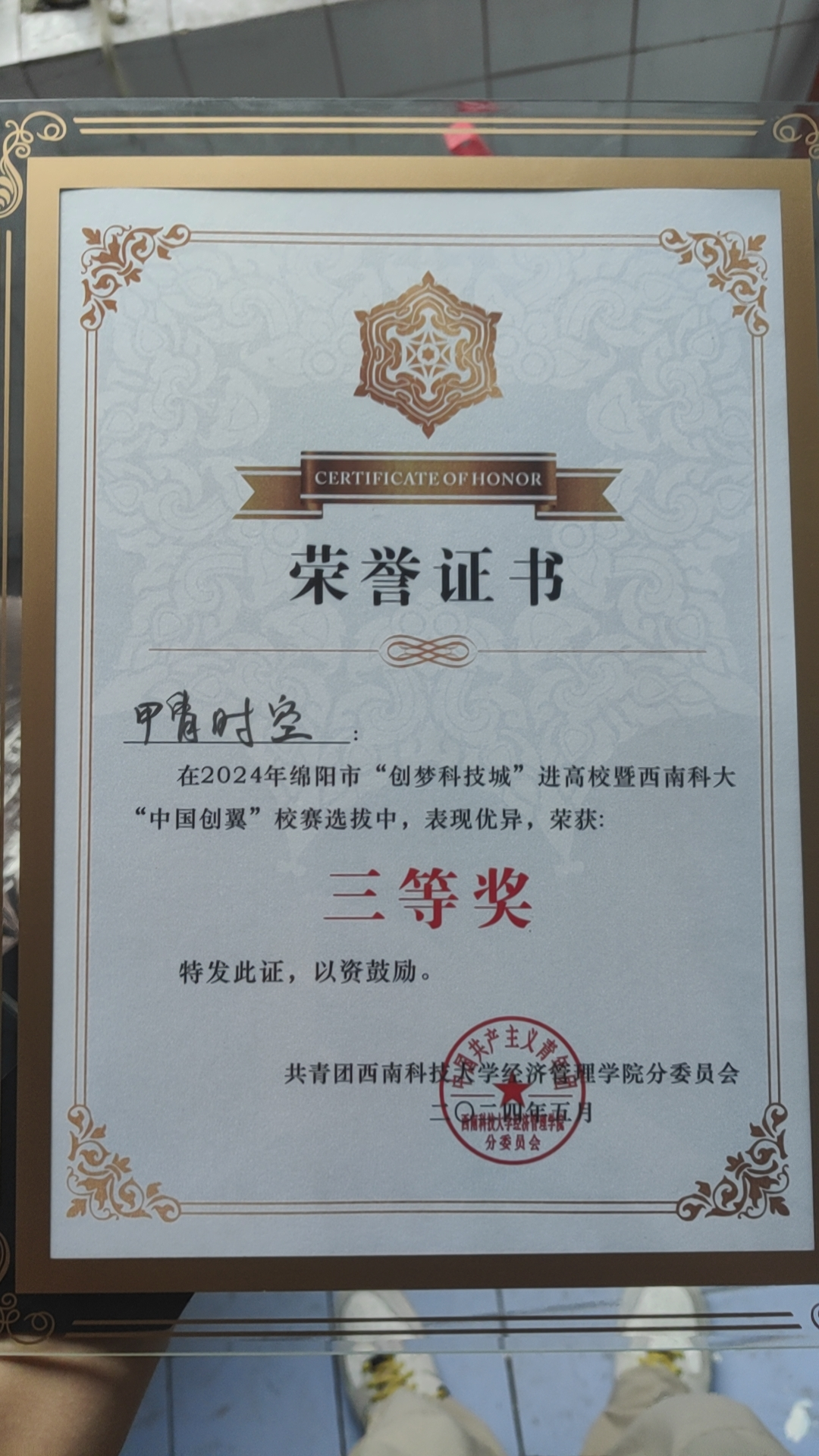 创梦科技城进高校暨中国创翼校赛选拔三等奖