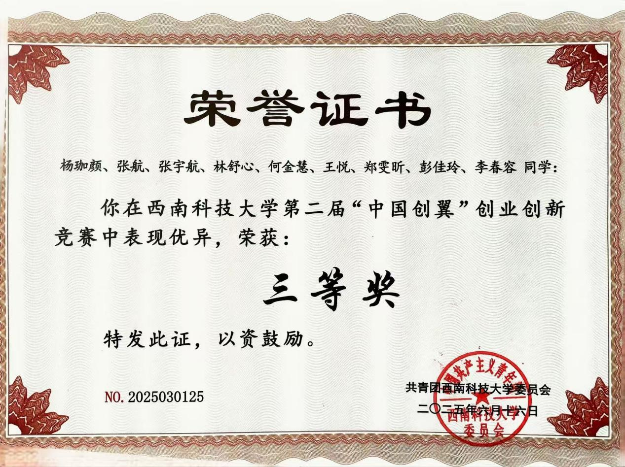 创梦科技城进高校暨中国创翼校赛选拔三等奖